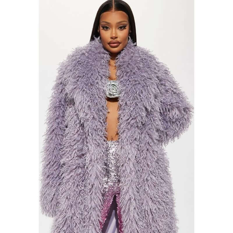 Feelin' Extra Faux Fur Coat - Lavender F
