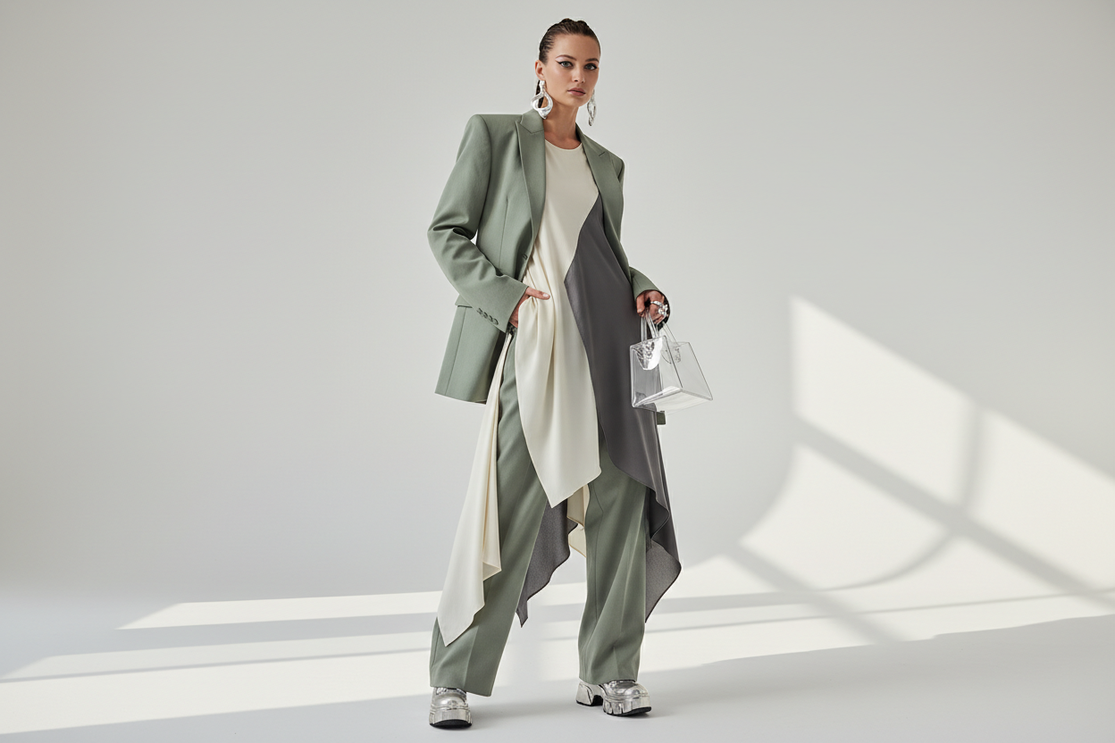 Model wearing a trendy or latest outfit (editorial style)