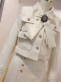 2026 Winter New Women Tweed Fringed 2 Two-Piece Set Sexy Long Sleeve Button Jacket + Short Skirt Set Vestidos Party Suit
