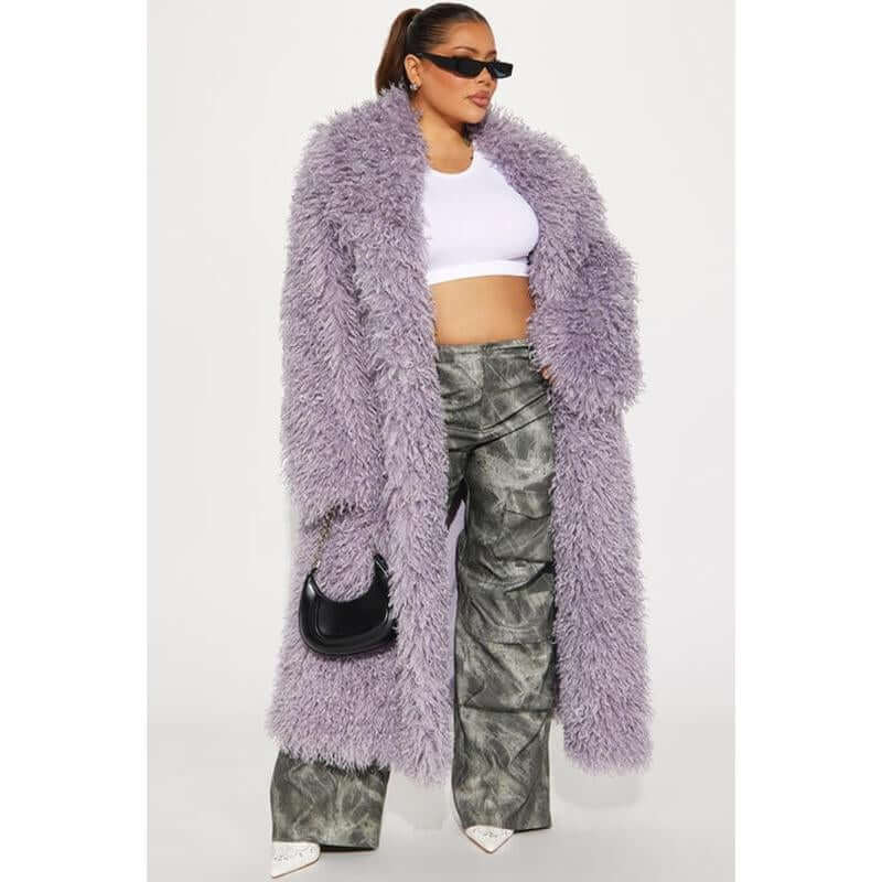 Feelin' Extra Faux Fur Coat - Lavender F