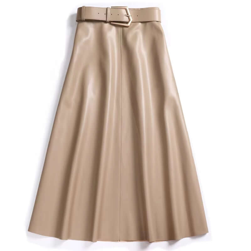 PU Leather A-Line Skirt Women  High Waist 2024