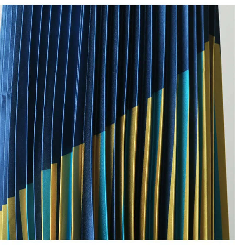 Blue Yellow Patchwork Shiny Saia Falda