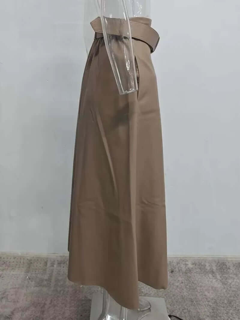 PU Leather A-Line Skirt Women  High Waist 2024