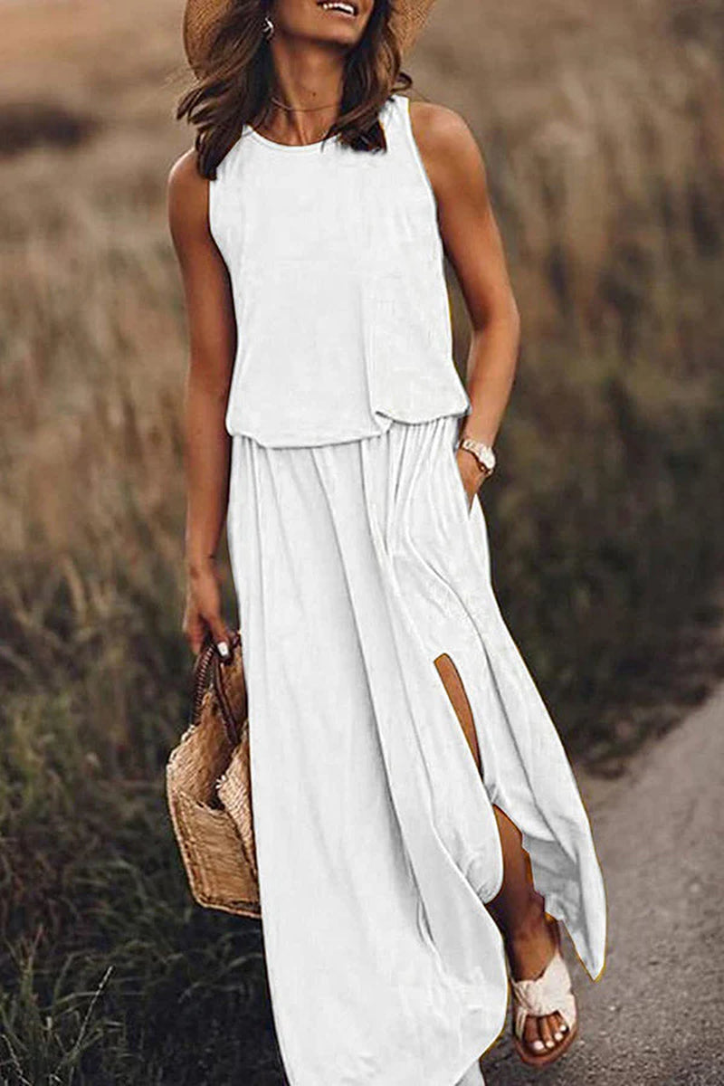 Giselle | Maxi Dress Loose Fit, Cotton Blend, Sleeveless Long Dress for Women