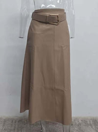 PU Leather A-Line Skirt Women  High Waist 2024