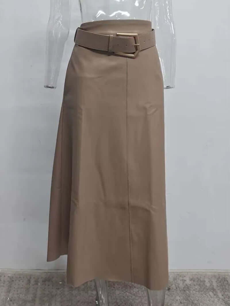 PU Leather A-Line Skirt Women  High Waist 2024