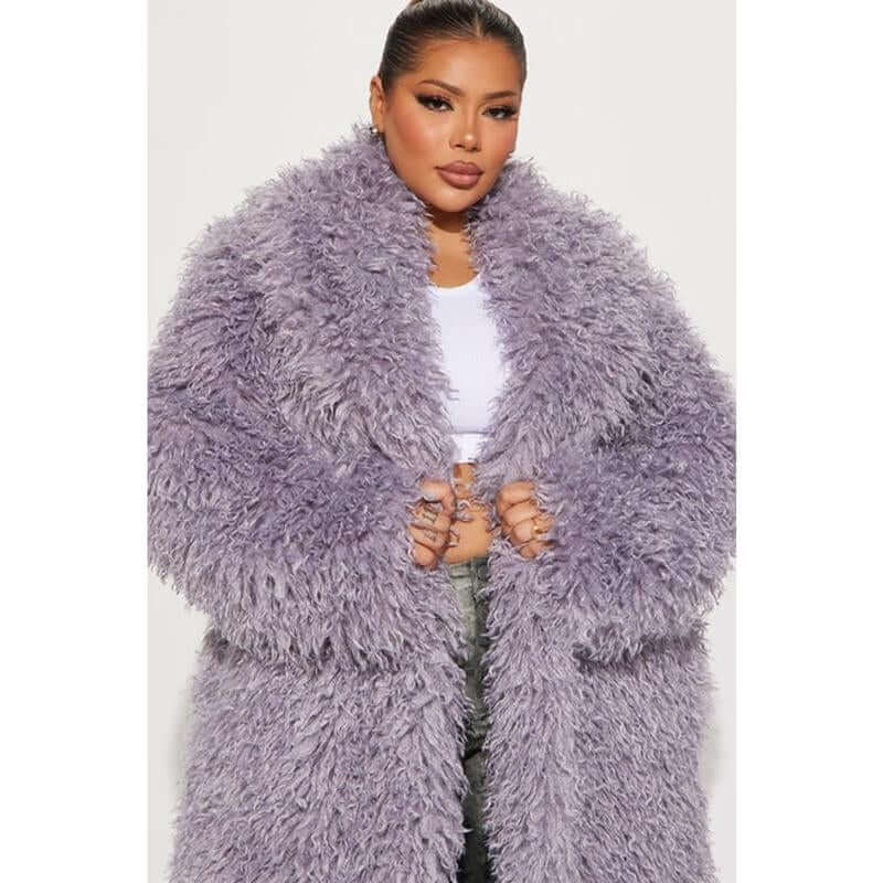 Feelin' Extra Faux Fur Coat - Lavender F