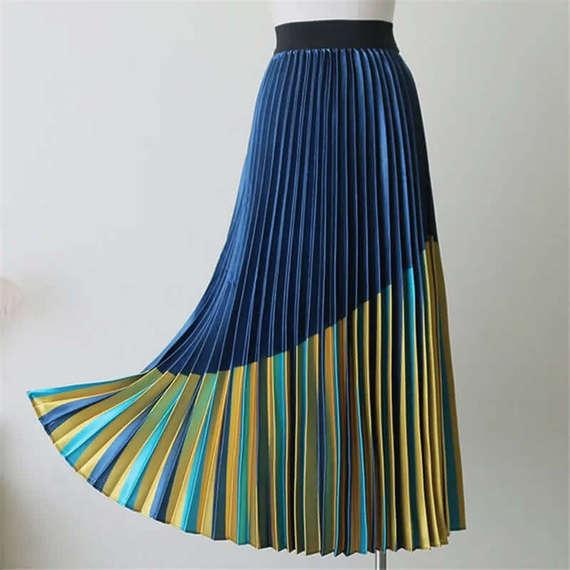 Blue Yellow Patchwork Shiny Saia Falda