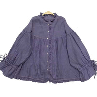 Ruffles Linen Lace-Up Women Blouse