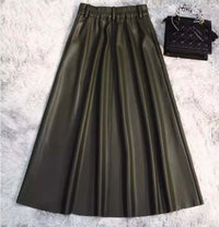 PU Leather A-Line Skirt Women  High Waist 2024