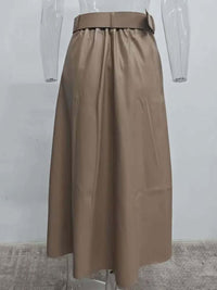 PU Leather A-Line Skirt Women  High Waist 2024